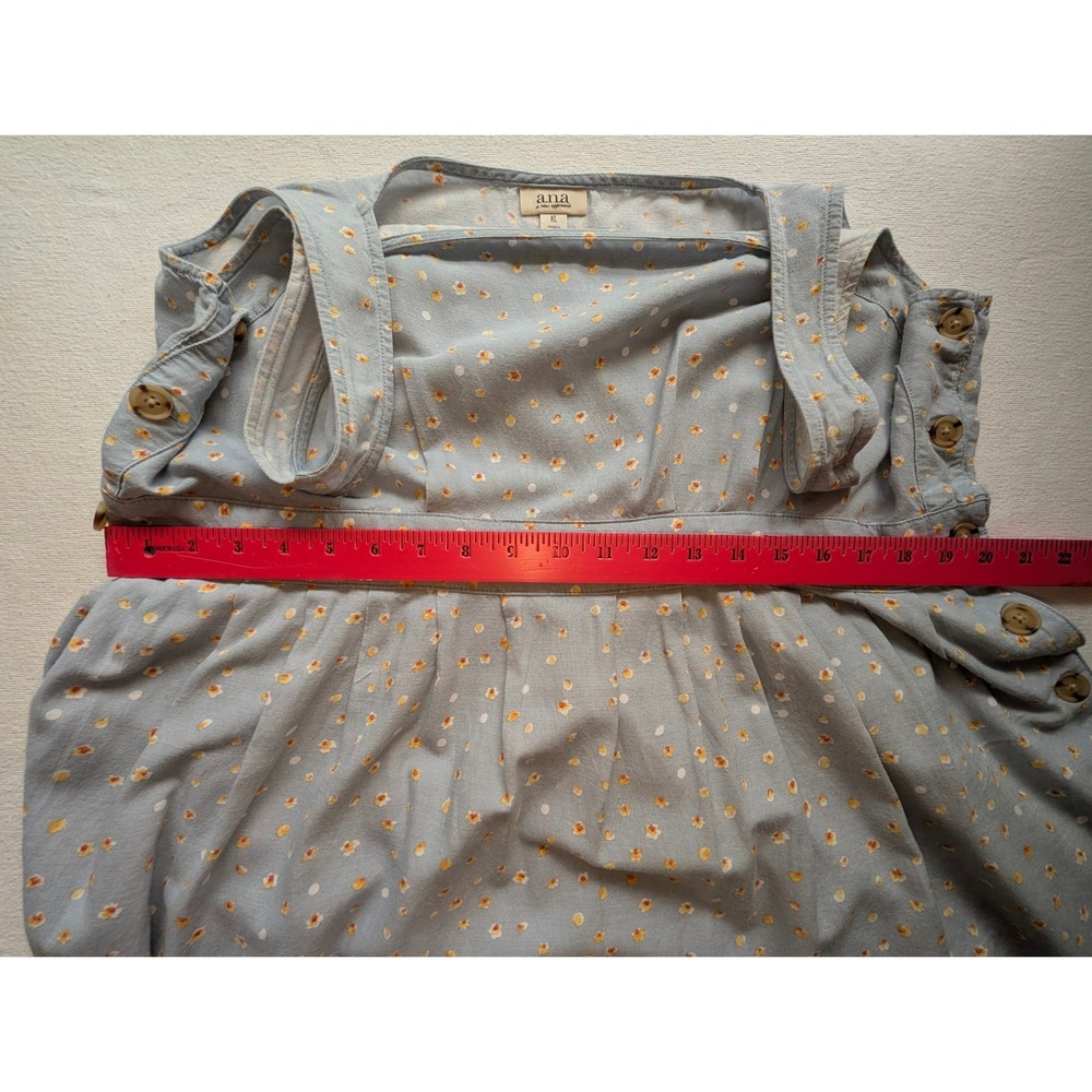 a.n.a Milkmaid dress Cotton Linen blend Blue Floral Square Neck Side Buttons XXL - Picture 7 of 9